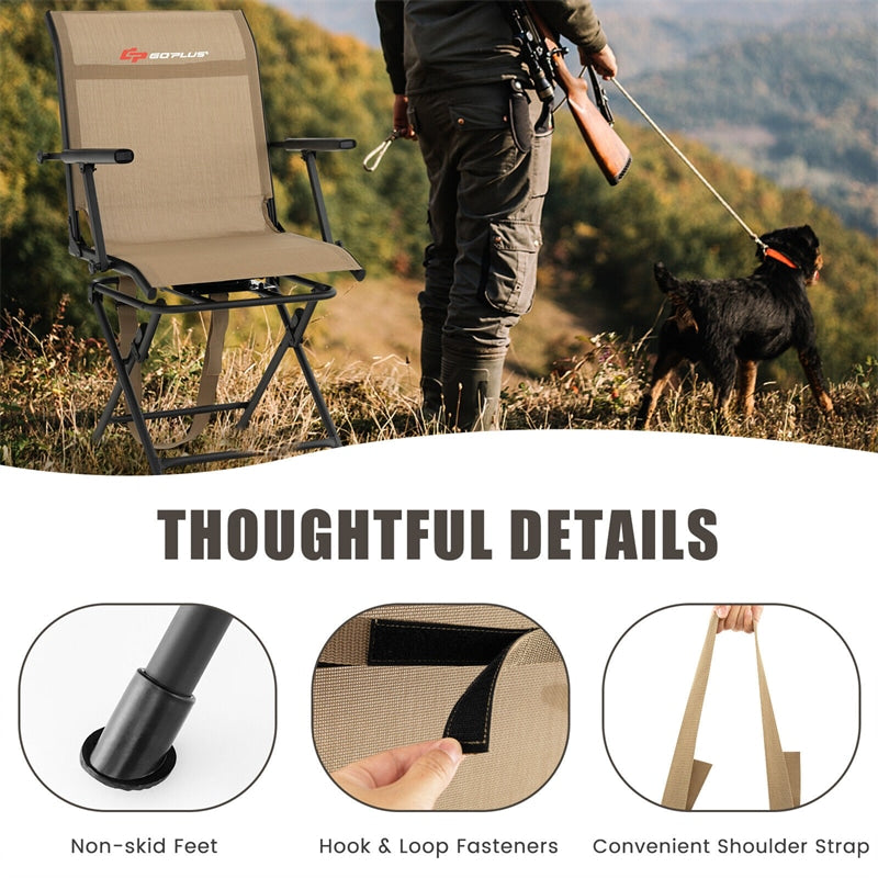 360° Swivel Hunting Blind Chair Folding Hunting Chair Silent Ground Blind Chair with Armrest & Carrying Strap