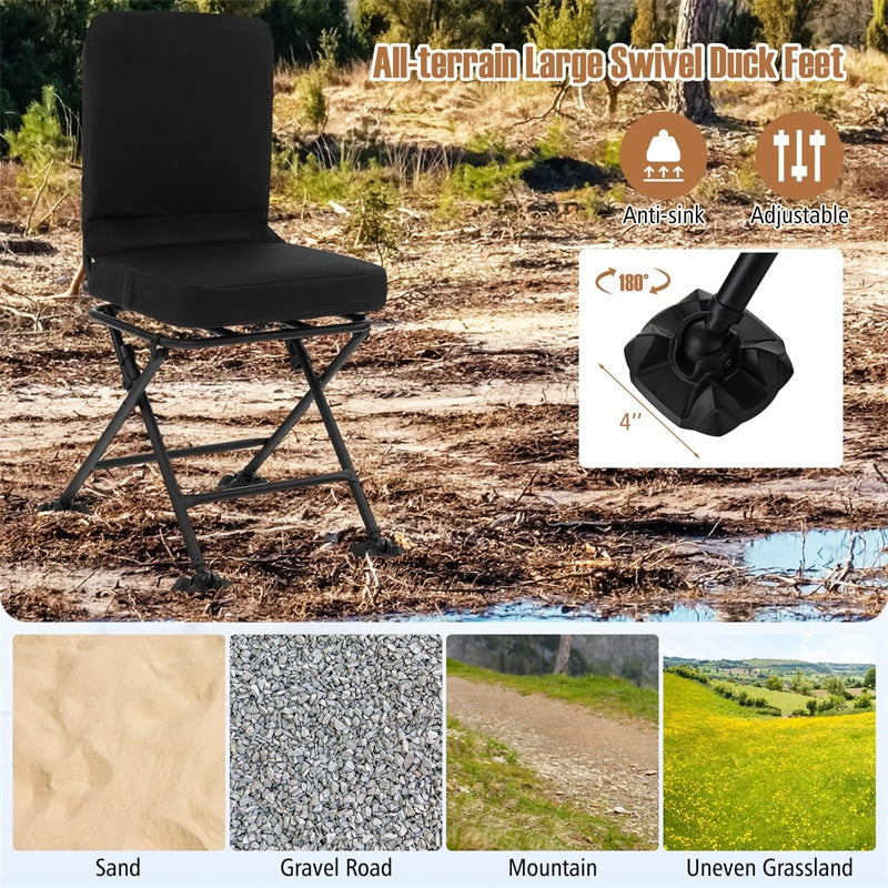 360° Swivel Hunting Chair Folding Ground Blind Chair Hunting Seat with All-Terrain Duck Feet & Padded Cushion