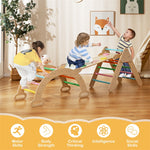 Toddler Climbing Toys 5 in 1 Montessori Wooden Arch Climber Ladder Kids Triangle Climber Play Gym Set with Sliding Ramp