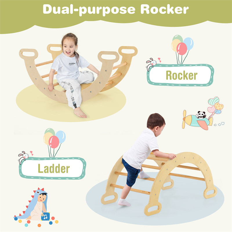 Toddler Climbing Toys 5 in 1 Montessori Wooden Arch Climber Ladder Kids Triangle Climber Play Gym Set with Sliding Ramp