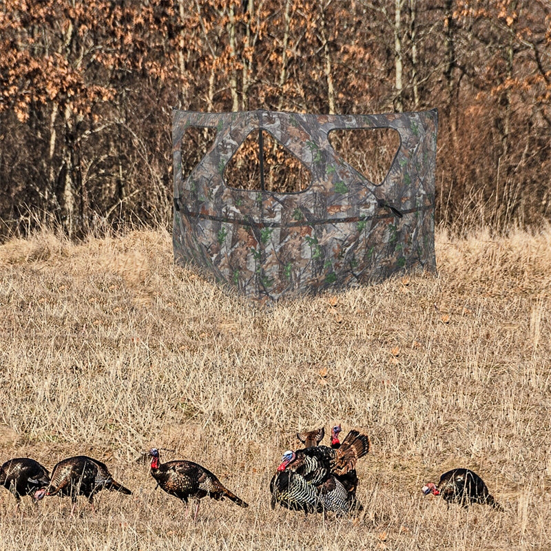 See Through Hunting Blind 2-Panel Pop Up Ground Blind Turkey Blind with 3 Shoot Through Ports, 2 Storage Pockets & Carrying Bag