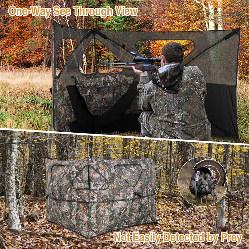 See Through Hunting Blind 2-Panel Pop Up Ground Blind Turkey Blind with 3 Shoot Through Ports, 2 Storage Pockets & Carrying Bag