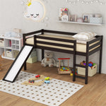 Twin Loft Bed with Slide, Solid Wood Low Loft Bed Twin Loft Bed Frame for Kids Bedroom with Climbing Ladder & Storage Space