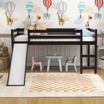 Twin Loft Bed with Slide, Solid Wood Low Loft Bed Twin Loft Bed Frame for Kids Bedroom with Climbing Ladder & Storage Space