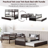 Twin Over Twin Bunk Bed with Twin Trundle, Solid Wood Platform Bed Frame Space-Saving Convertible Bunk Bed with Ladder for Teens & Adults