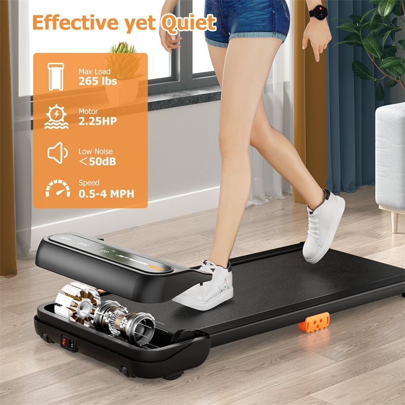 Walking Pad 2-in-1 Under Desk Treadmill 265 lbs Capacity with Watch-Like Remote Control & LED Touch Screen for Home Office