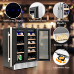 2-in-1 Wine and Beverage Refrigerator 24" Dual Zone Undercounter Wine Beverage Cooler Freestanding Built-in Wine Fridge with Stainless Steel Door