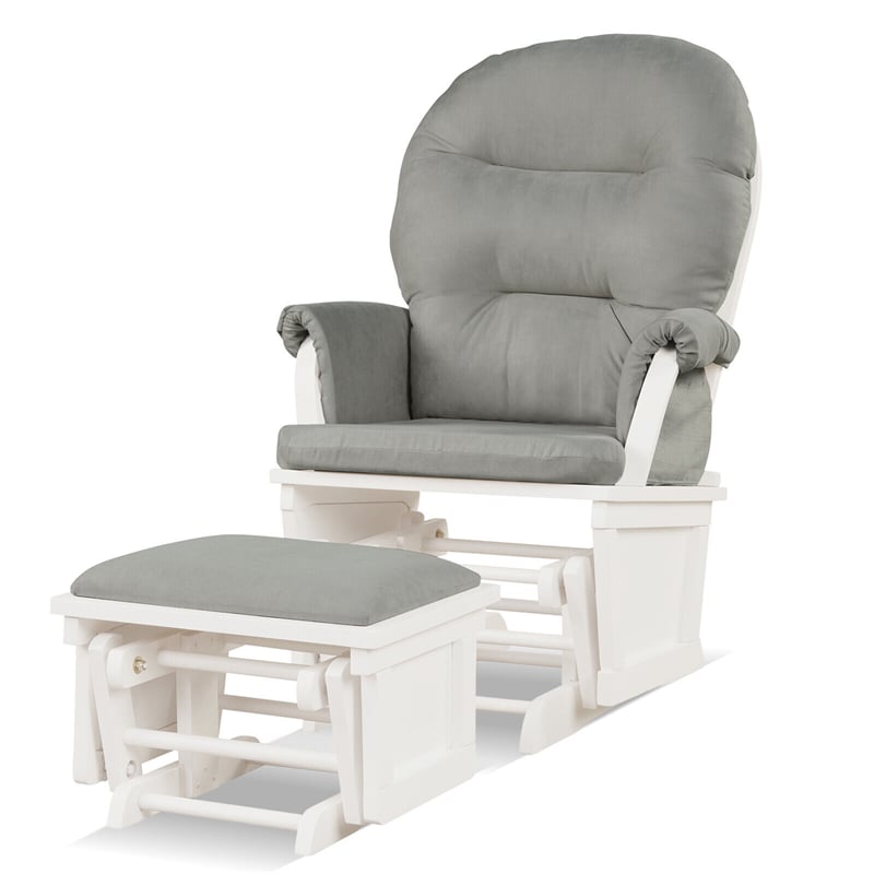 Nursery Glider and Ottoman Cushion Set Wooden Baby Glider Rocker Living Room Rocking Chair with Padded Armrests & Detachable Cushion