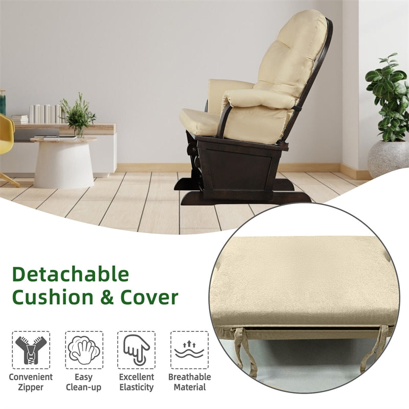 Nursery Glider and Ottoman Cushion Set Wooden Baby Glider Rocker Living Room Rocking Chair with Padded Armrests & Detachable Cushion