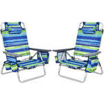 2 Pcs Folding Backpack Beach Chairs 5-Position Adjustable Outdoor Sling Camping Chairs with Cooler Bag & Cup Holder