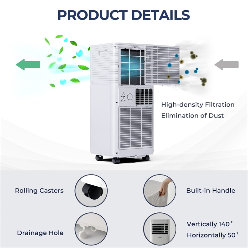 10000 BTU Portable Air Conditioner 4-in-1 AC Unit with Fan Dehumidifier Mode & Remote Control