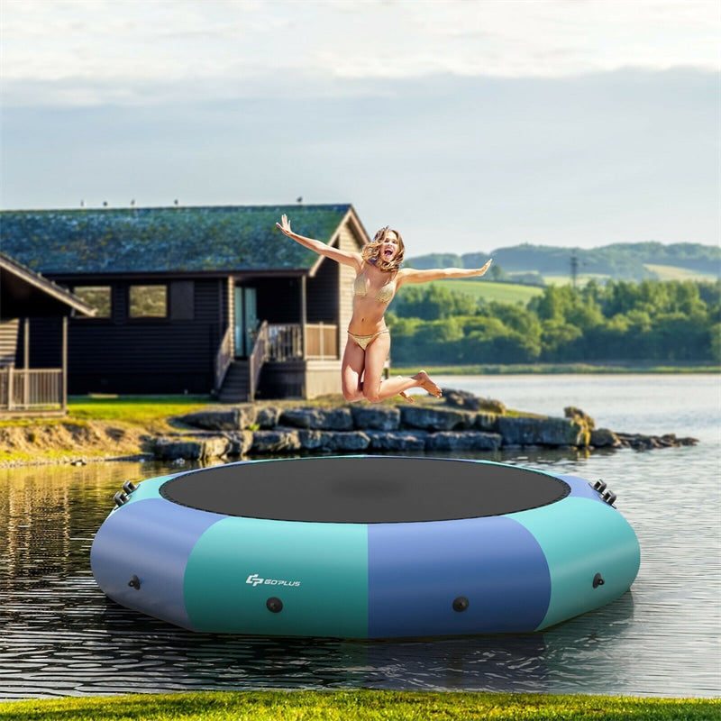 10FT Inflatable Water Trampoline Floating Lake Trampoline with 500W Electric Inflator & Rope Ladder, Recreational Water Bouncer for Pool