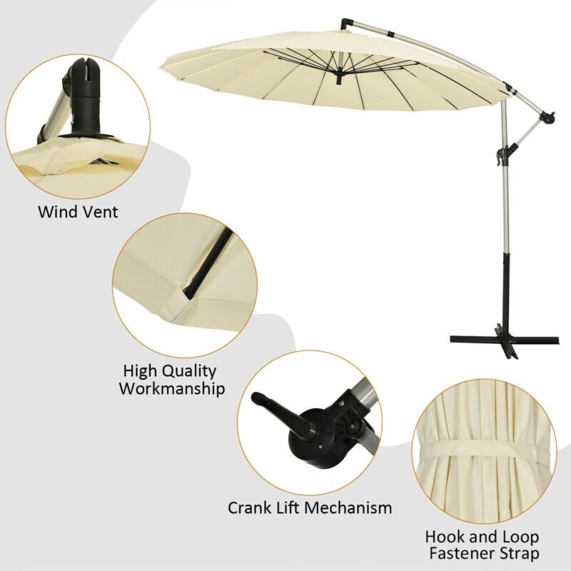 10 Ft Outdoor Patio Offset Umbrella Cantilever Umbrella with Crank & Cross Base