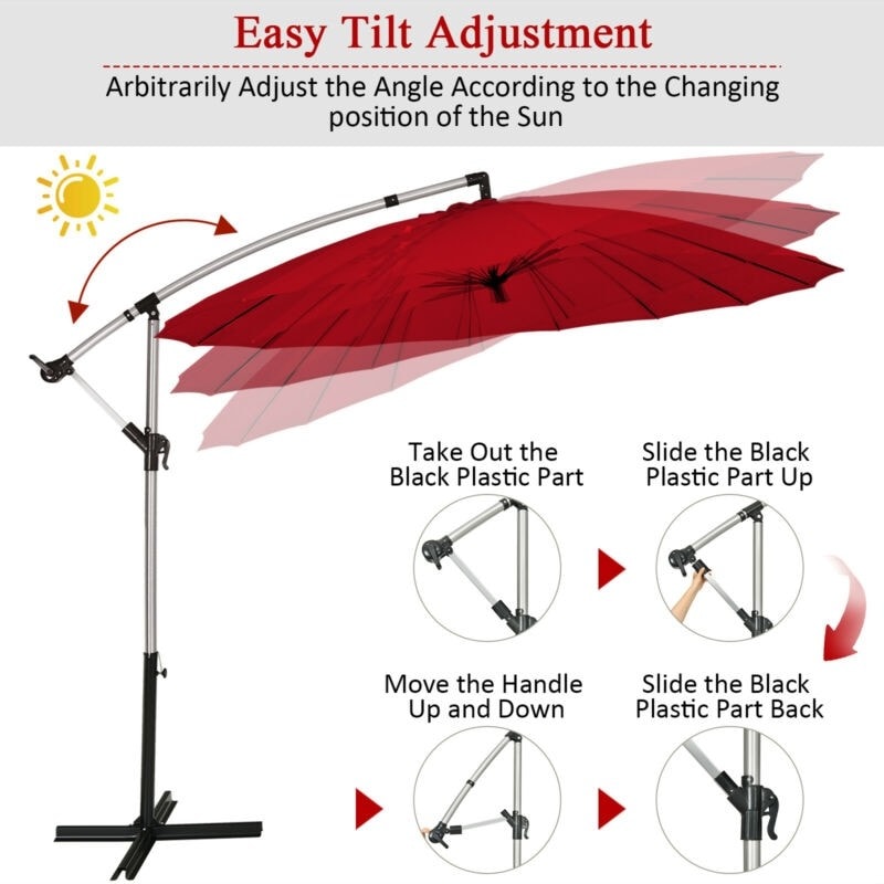 10 Ft Outdoor Patio Offset Umbrella Cantilever Umbrella with Crank & Cross Base