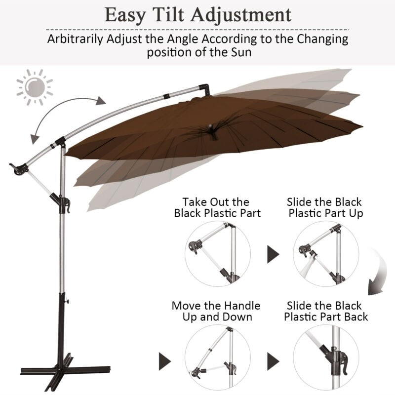 10 Ft Outdoor Patio Offset Umbrella Cantilever Umbrella with Crank & Cross Base