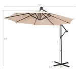 10 Ft Outdoor Cantilever Umbrella Solar Powered Offset Patio Umbrella with 32 LED Lights & Tilting Adjustment