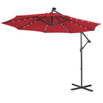 10 Ft Outdoor Cantilever Umbrella Solar Powered Offset Patio Umbrella with 32 LED Lights & Tilting Adjustment