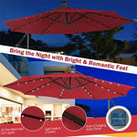 10 Ft Outdoor Cantilever Umbrella Solar Powered Offset Patio Umbrella with 32 LED Lights & Tilting Adjustment