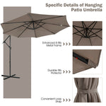 10 Ft Outdoor Cantilever Umbrella Solar Powered Offset Patio Umbrella with 32 LED Lights & Tilting Adjustment