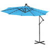 10 Ft Outdoor Cantilever Umbrella Solar Powered Offset Patio Umbrella with 32 LED Lights & Tilting Adjustment