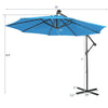 10 Ft Outdoor Cantilever Umbrella Solar Powered Offset Patio Umbrella with 32 LED Lights & Tilting Adjustment