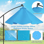 10 Ft Outdoor Cantilever Umbrella Solar Powered Offset Patio Umbrella with 32 LED Lights & Tilting Adjustment