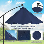 10 Ft Outdoor Cantilever Umbrella Solar Powered Offset Patio Umbrella with 32 LED Lights & Tilting Adjustment