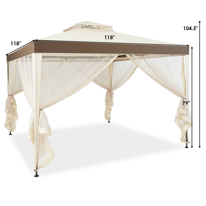 10’ x 10’ Outdoor Gazebo Patio Canopy Gazebo Steel Garden Gazebo Lawn Shelter Tent Structure with Mosquito Netting for Party Picnic