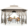 10’ x 12’ Patio Gazebo Canopy Heavy Duty Octagon Outdoor Gazebo with Netting Sidewalls & 2-Tier Ventilated Roof