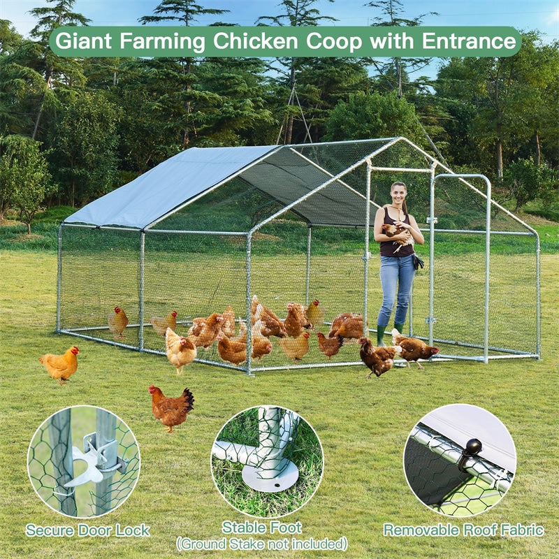 10' x 13‘ Large Metal Chicken Coop Run Walk-in Poultry Cage Hen Run House Shade Cage for Outdoor Backyard Farm