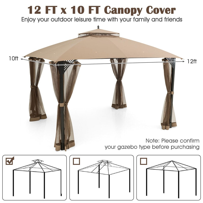 10' x 12' Patio Gazebo Replacement Canopy Top 2-Tier CPAI-84 Outdoor Canopy Top Cover with Air Vent & Drainage Holes