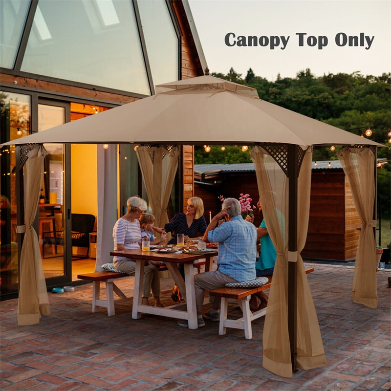 10' x 12' Patio Gazebo Replacement Canopy Top 2-Tier CPAI-84 Outdoor Canopy Top Cover with Air Vent & Drainage Holes