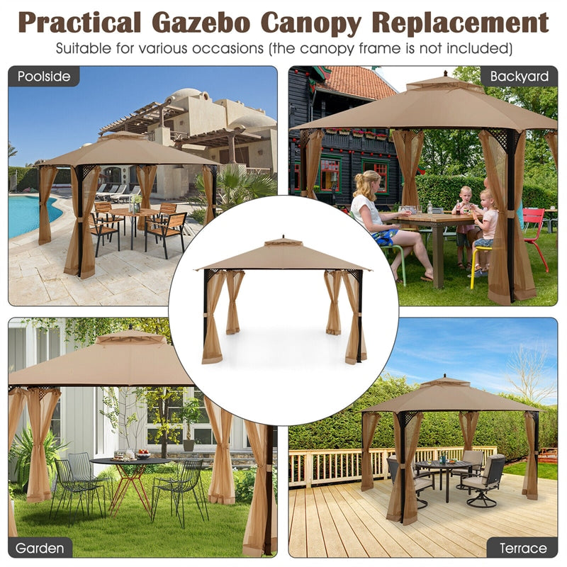 10' x 12' Patio Gazebo Replacement Canopy Top 2-Tier CPAI-84 Outdoor Canopy Top Cover with Air Vent & Drainage Holes