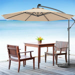 10' Solar LED Offset Patio Umbrella Hanging Market Umbrella Sun Shade with Heavy-Duty Cross Base