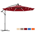 10' Solar LED Offset Patio Umbrella Hanging Market Umbrella Sun Shade with Heavy-Duty Cross Base