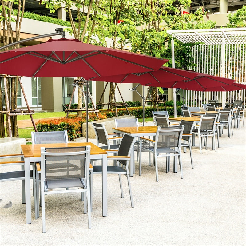 10' Solar LED Offset Patio Umbrella Hanging Market Umbrella Sun Shade with Heavy-Duty Cross Base