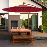 10' Solar LED Offset Patio Umbrella Hanging Market Umbrella Sun Shade with Heavy-Duty Cross Base