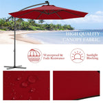 10' Solar LED Offset Patio Umbrella Hanging Market Umbrella Sun Shade with Heavy-Duty Cross Base