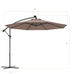 10' Solar LED Offset Patio Umbrella Hanging Market Umbrella Sun Shade with Heavy-Duty Cross Base