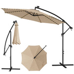 10FT Offset Cantilever Patio Umbrella with 112 Solar LED Lights & Adjustable Crank Tilt, 8 Ribs Outdoor Auto Tilt Market Umbrella