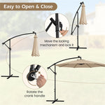 10FT Offset Cantilever Patio Umbrella with 112 Solar LED Lights & Adjustable Crank Tilt, 8 Ribs Outdoor Auto Tilt Market Umbrella