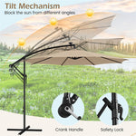 10FT Offset Cantilever Patio Umbrella with 112 Solar LED Lights & Adjustable Crank Tilt, 8 Ribs Outdoor Auto Tilt Market Umbrella