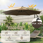 10FT Offset Cantilever Patio Umbrella with 112 Solar LED Lights & Adjustable Crank Tilt, 8 Ribs Outdoor Auto Tilt Market Umbrella