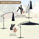 10FT Offset Cantilever Patio Umbrella with 112 Solar LED Lights & Adjustable Crank Tilt, 8 Ribs Outdoor Auto Tilt Market Umbrella