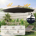 10FT Offset Cantilever Patio Umbrella with 112 Solar LED Lights & Adjustable Crank Tilt, 8 Ribs Outdoor Auto Tilt Market Umbrella