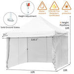 10' x 10' Pop up Canopy Tent Commercial Instant Canopy with 5 Removable Zippered Sidewalls & Adjustable Awning