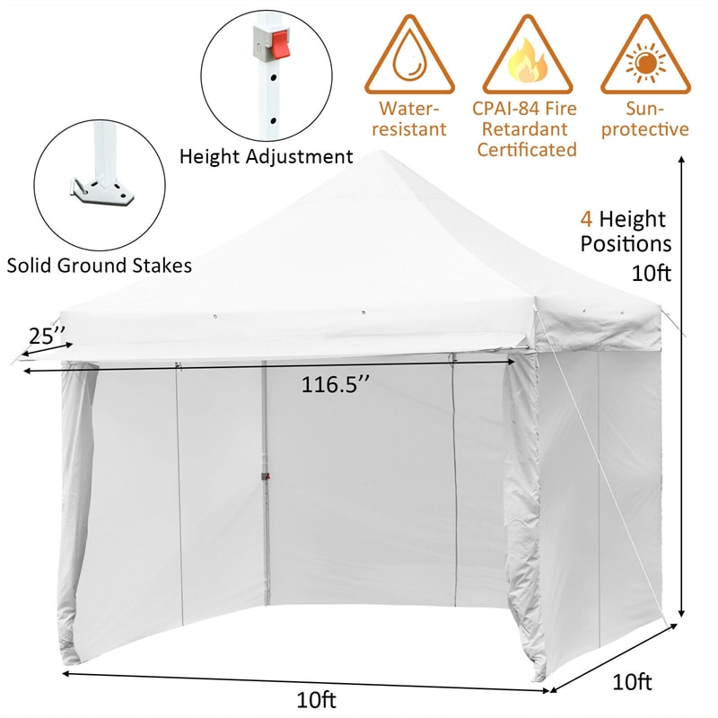 10' x 10' Pop up Canopy Tent Commercial Instant Canopy with 5 Removable Zippered Sidewalls & Adjustable Awning