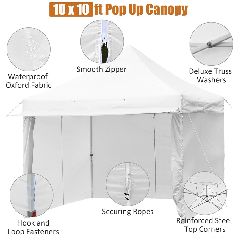 10' x 10' Pop up Canopy Tent Commercial Instant Canopy with 5 Removable Zippered Sidewalls & Adjustable Awning