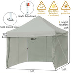 10' x 10' Pop up Canopy Tent Commercial Instant Canopy with 5 Removable Zippered Sidewalls & Adjustable Awning