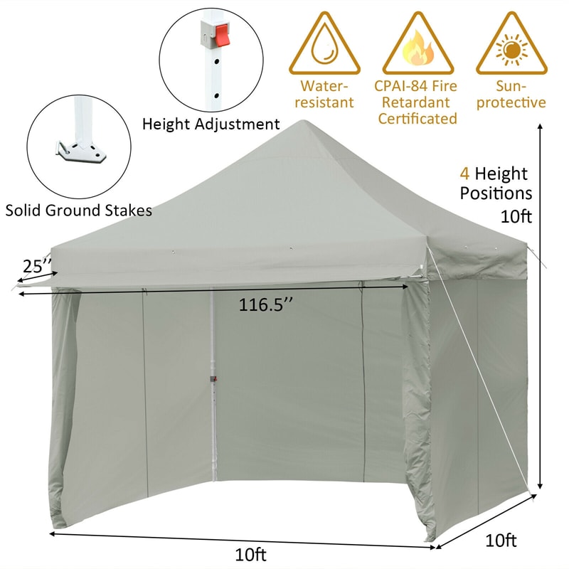 10' x 10' Pop up Canopy Tent Commercial Instant Canopy with 5 Removable Zippered Sidewalls & Adjustable Awning